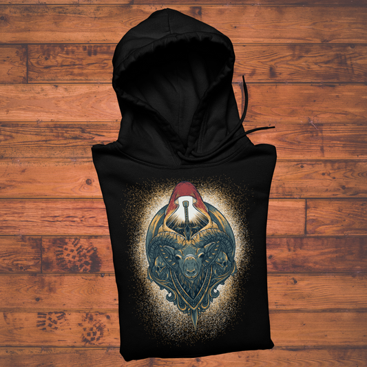 Hand Drawn Aries Hoodie Dark Art Glow - Zodiac Craft