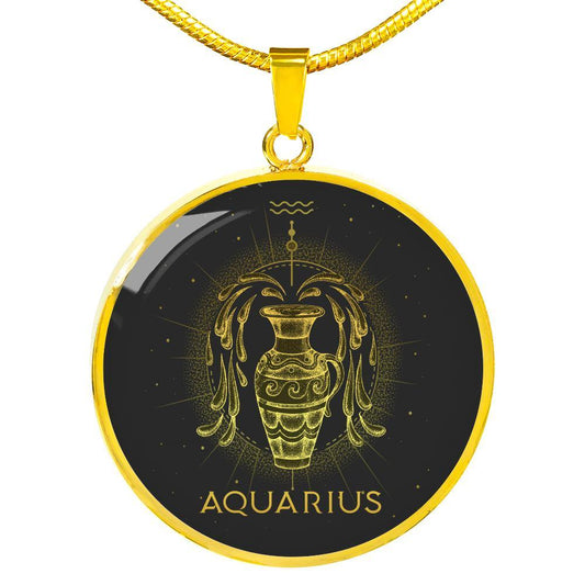 Aquarius Necklace 18K Gold | Steel Silver, Aquarius Zodiac Sign Pendants, Aquarius Custom Engraved Astrology Necklace - Zodiac Craft